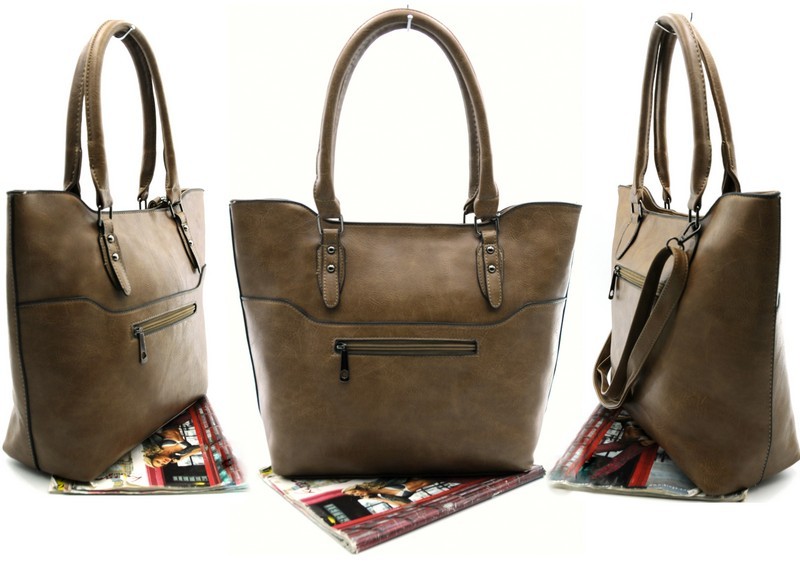 Torebka damska 3395 shopper ciemny beż